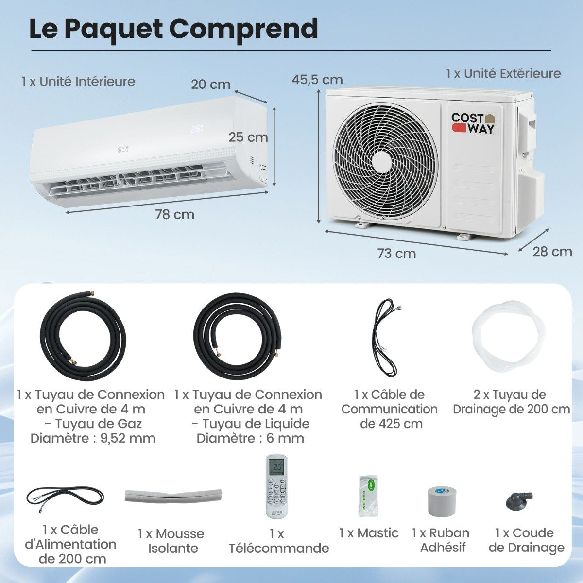 Climatiseur Mini Split 9000 BTU (2,6 kW) A++ avec Pompe à Chaleur