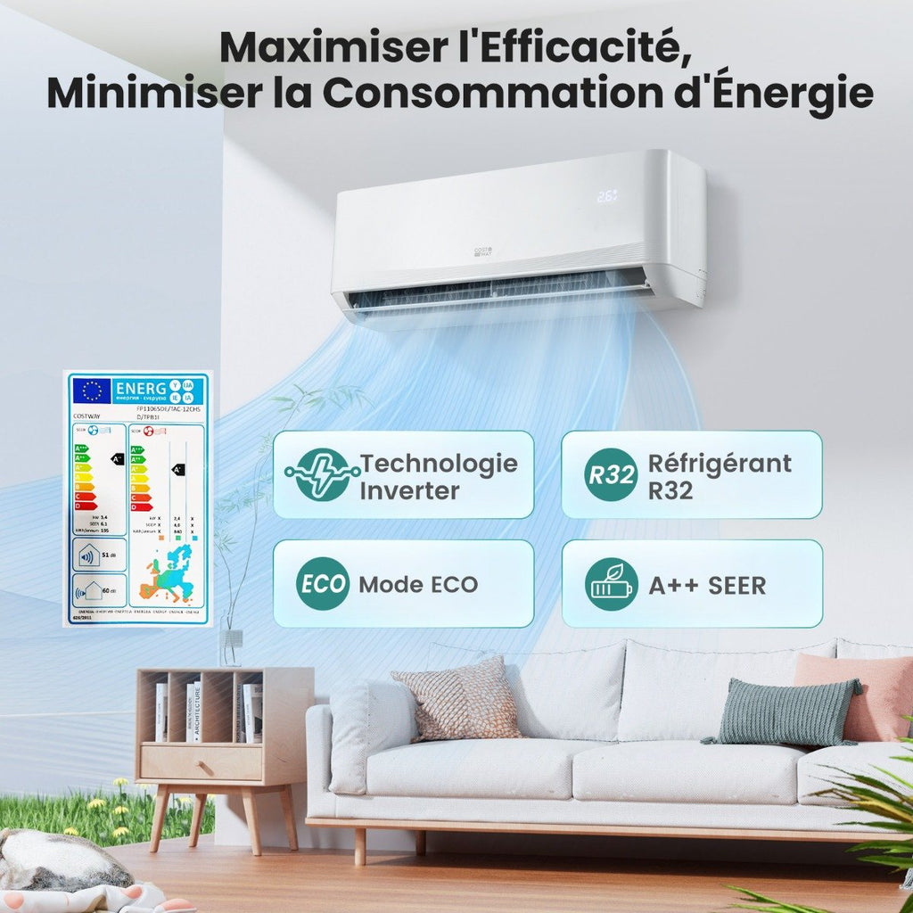 Climatiseur Mini Split 12000 BTU (3,4 kW) A++ avec Pompe à Chaleur