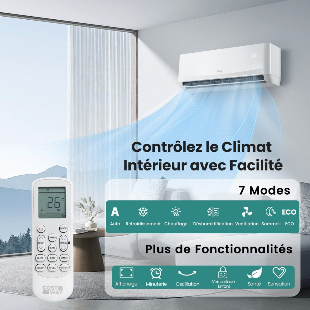 Climatiseur Mini Split 12000 BTU (3,4 kW) A++ avec Pompe à Chaleur