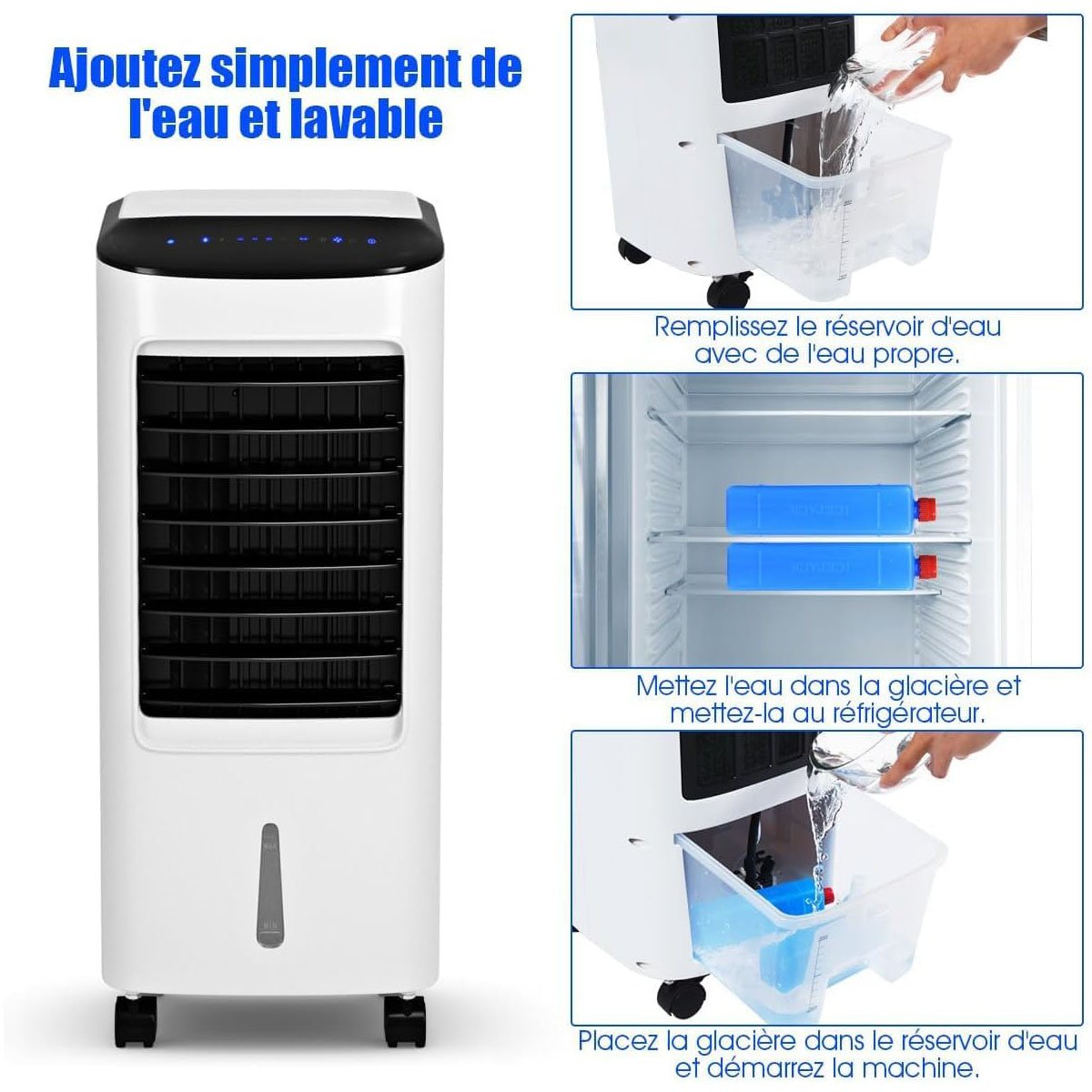 Rafraîchisseur d'Air Portable 4 en 1, Réservoir 7L, 3 Vitesses