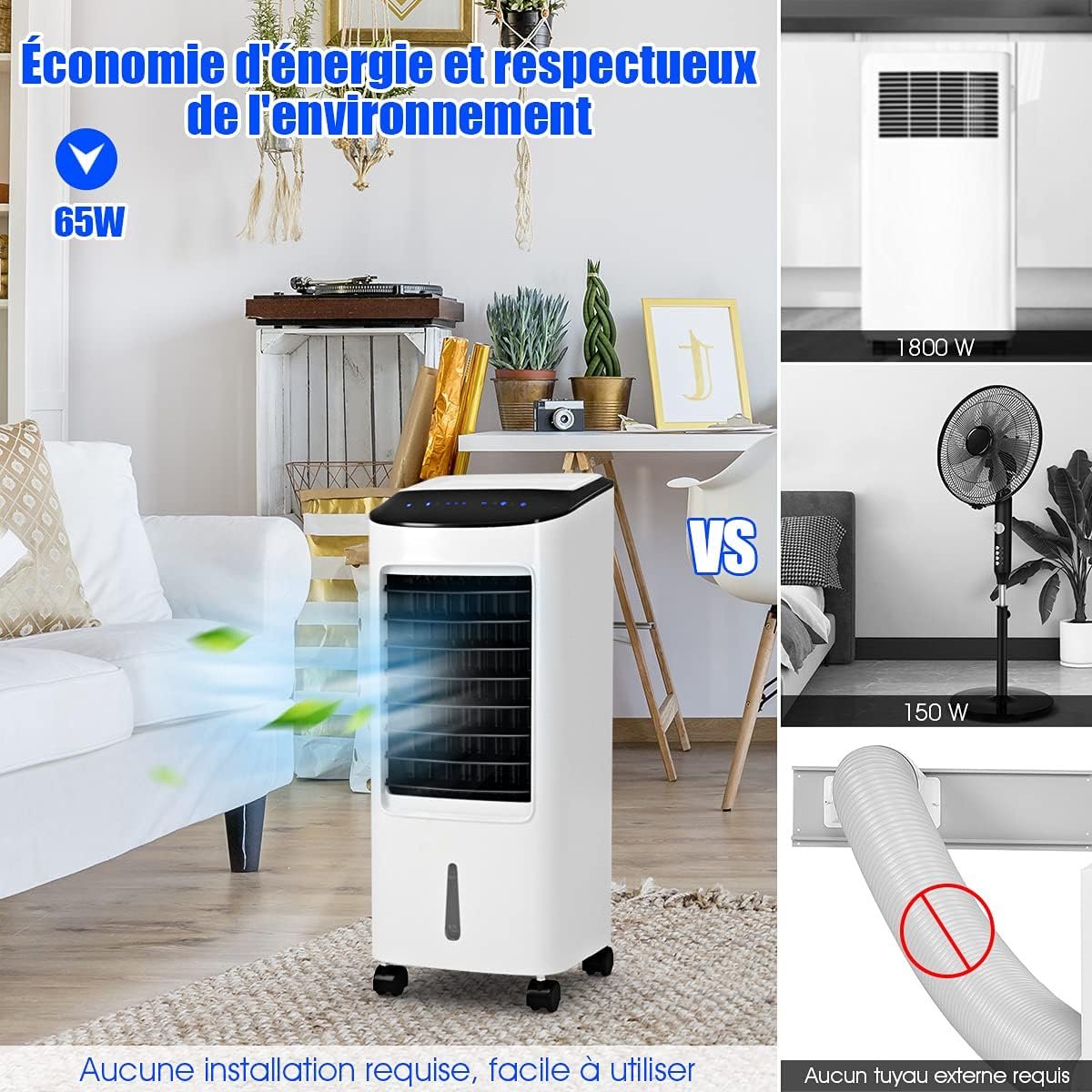 Rafraîchisseur d'Air Portable 4 en 1, Réservoir 7L, 3 Vitesses