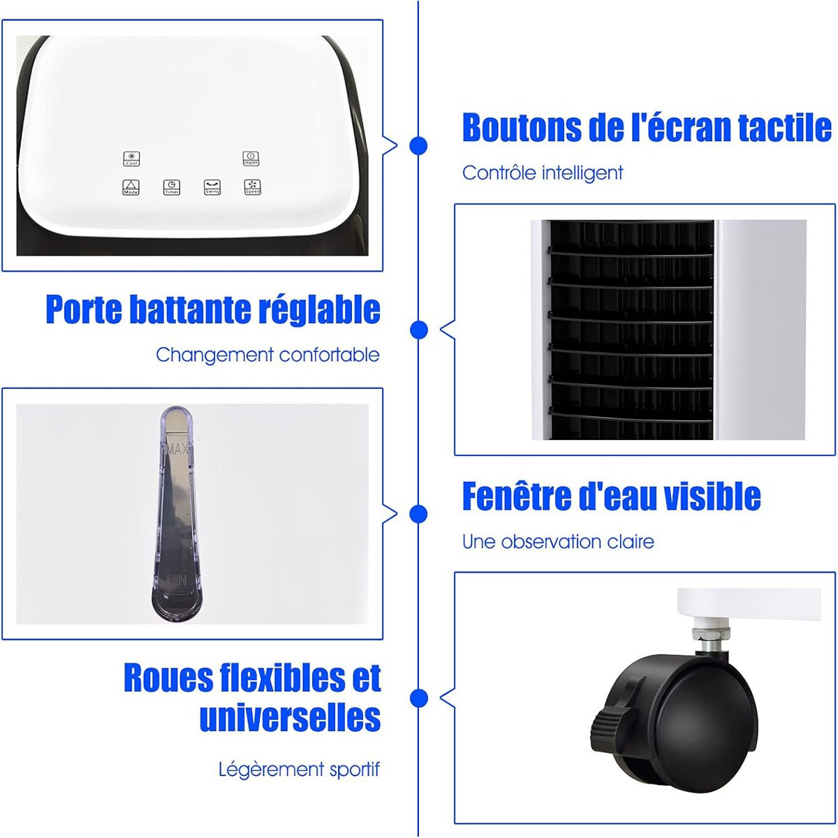 Rafraîchisseur d'Air Portable 4 en 1, Réservoir 7L, 3 Vitesses