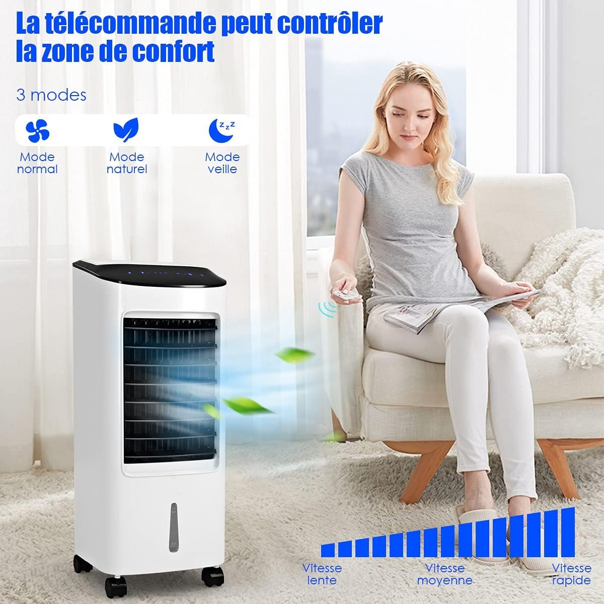 Rafraîchisseur d'Air Portable 4 en 1, Réservoir 7L, 3 Vitesses