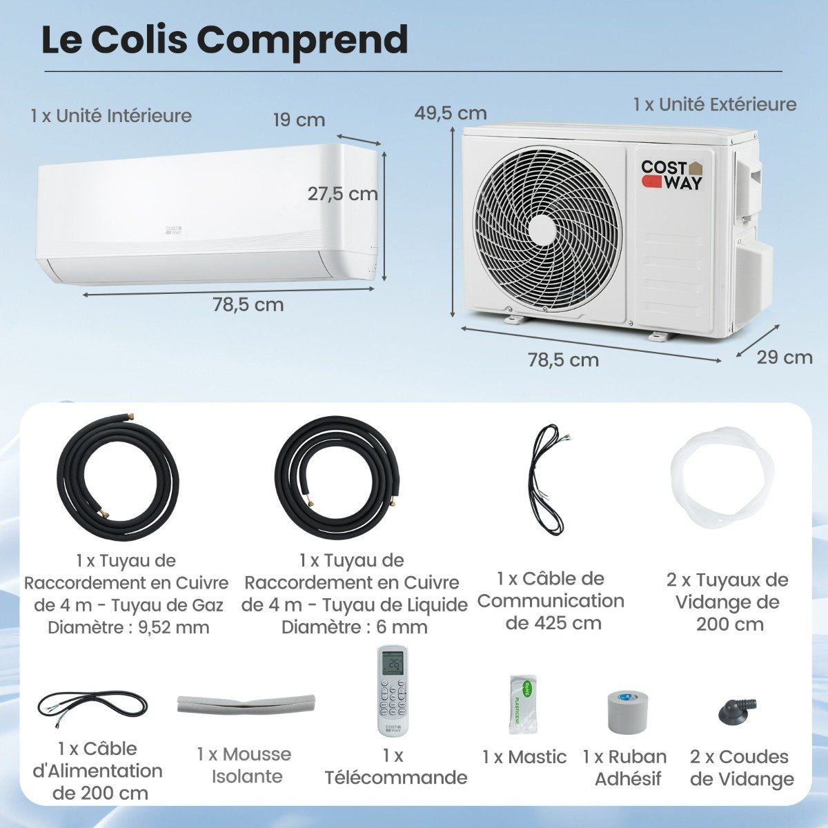 Climatiseur Mini Split 12000 BTU (3,4 kW) A++ avec Pompe à Chaleur