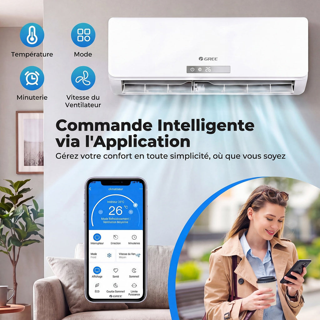 Climatiseur Split 9000 BTU avec Chauffage, Inverter, Wifi