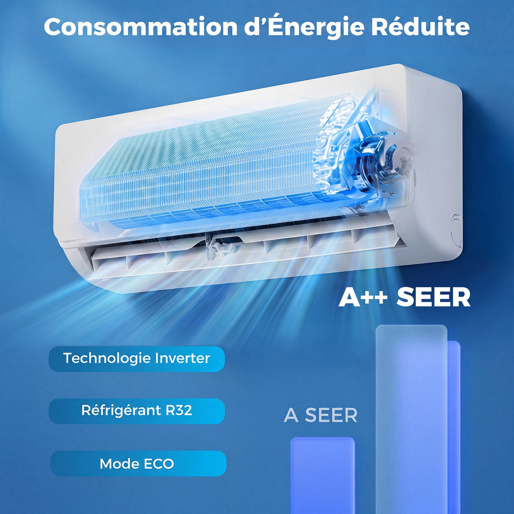 Climatiseur Split 9000 BTU avec Chauffage, Inverter, Wifi