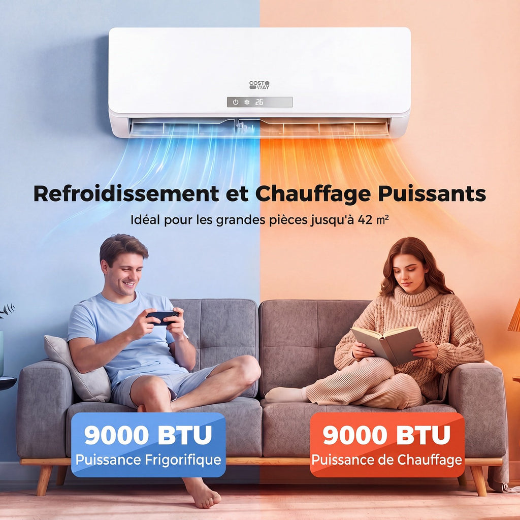 Climatiseur Split 9000 BTU avec Chauffage, Inverter, Wifi
