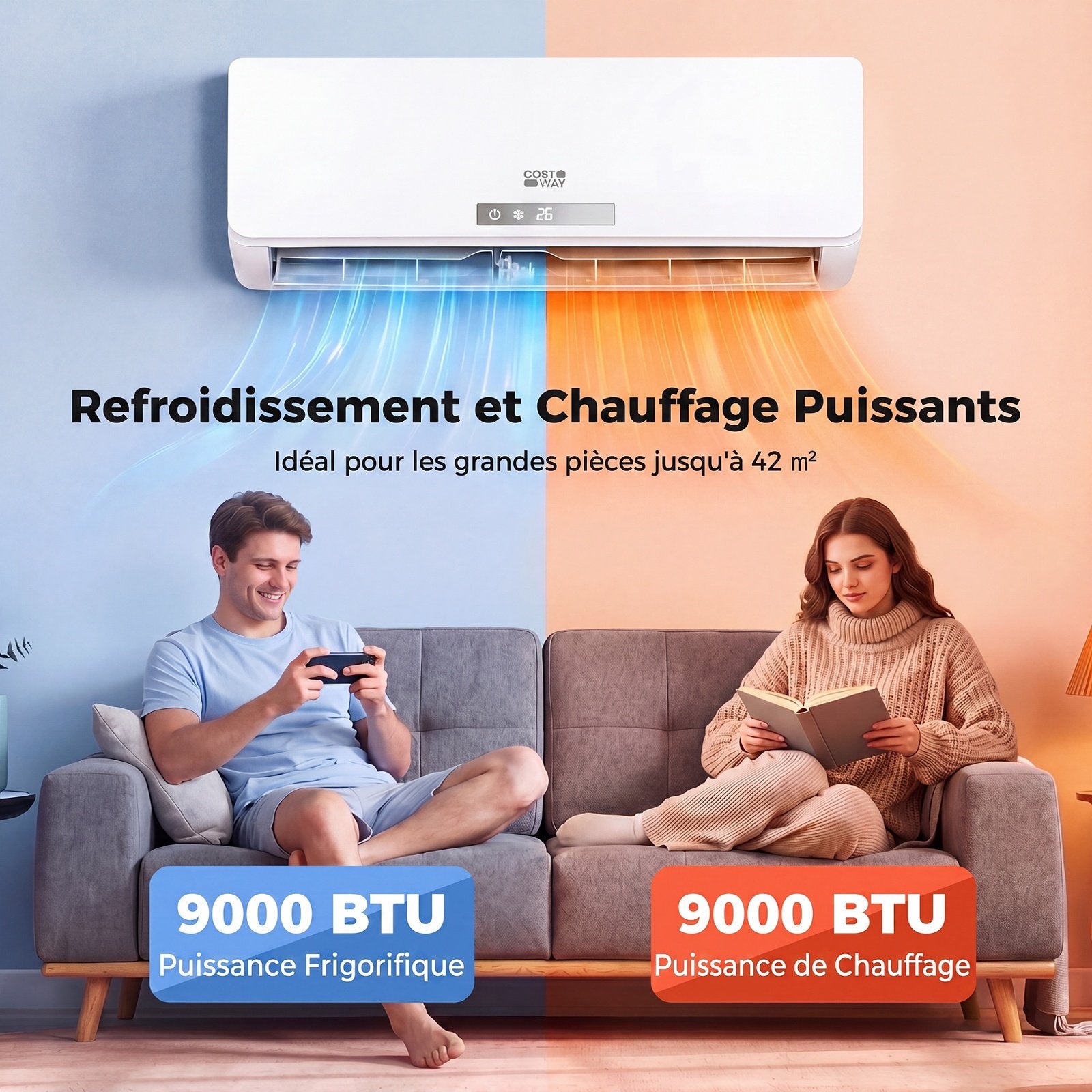 Climatiseur Split 9000 BTU avec Chauffage, Inverter, Wifi