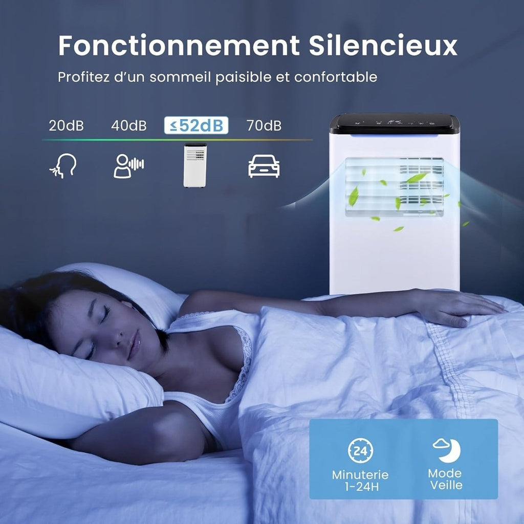 Climatiseur Portable 9000 BTU 4 en 1, Wifi, Silencieux