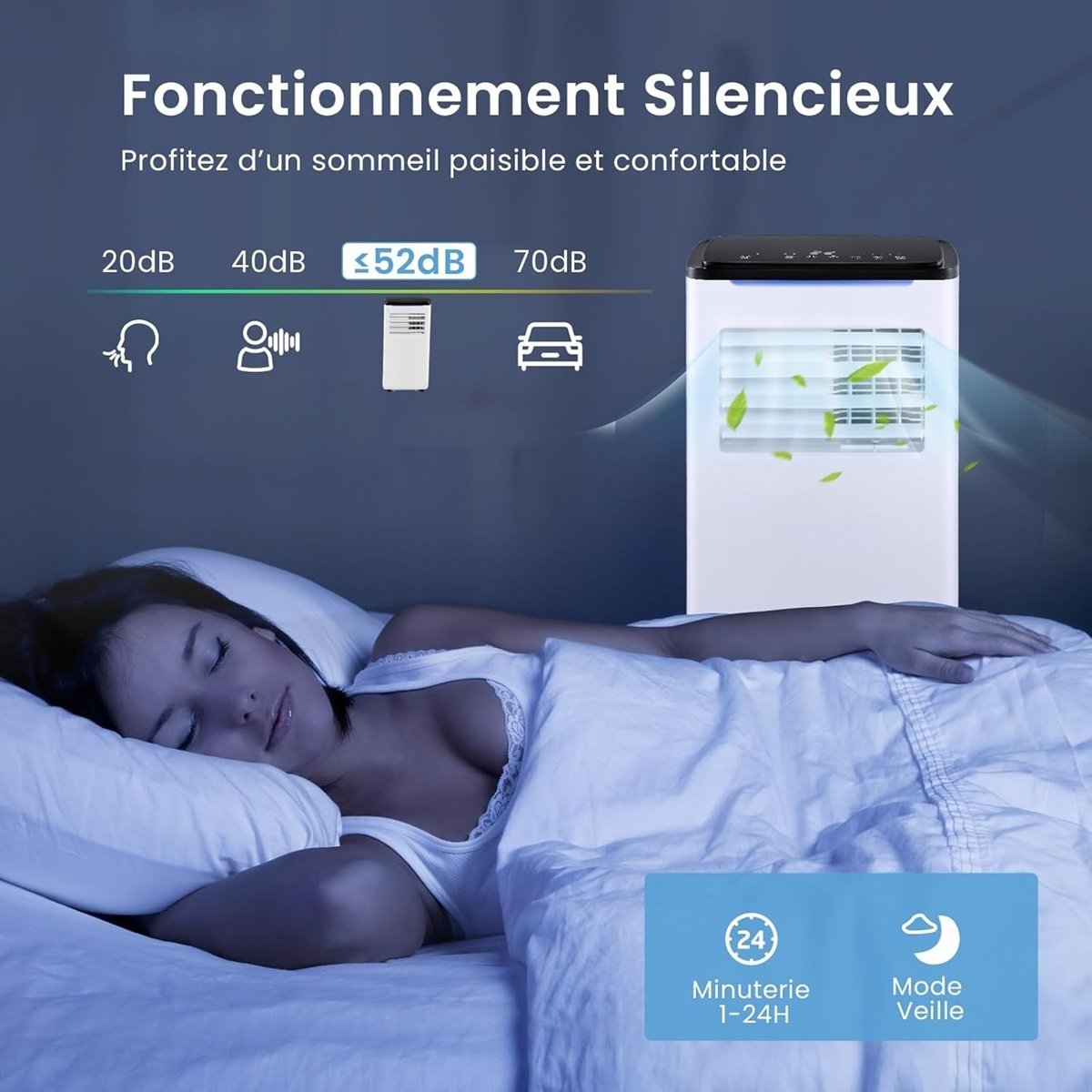 Climatiseur Portable 9000 BTU 4 en 1, Wifi, Silencieux