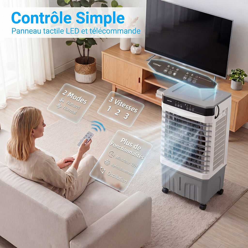 Climatiseur Portable 3 en 1 avec Télécommande, Réservoir 15L