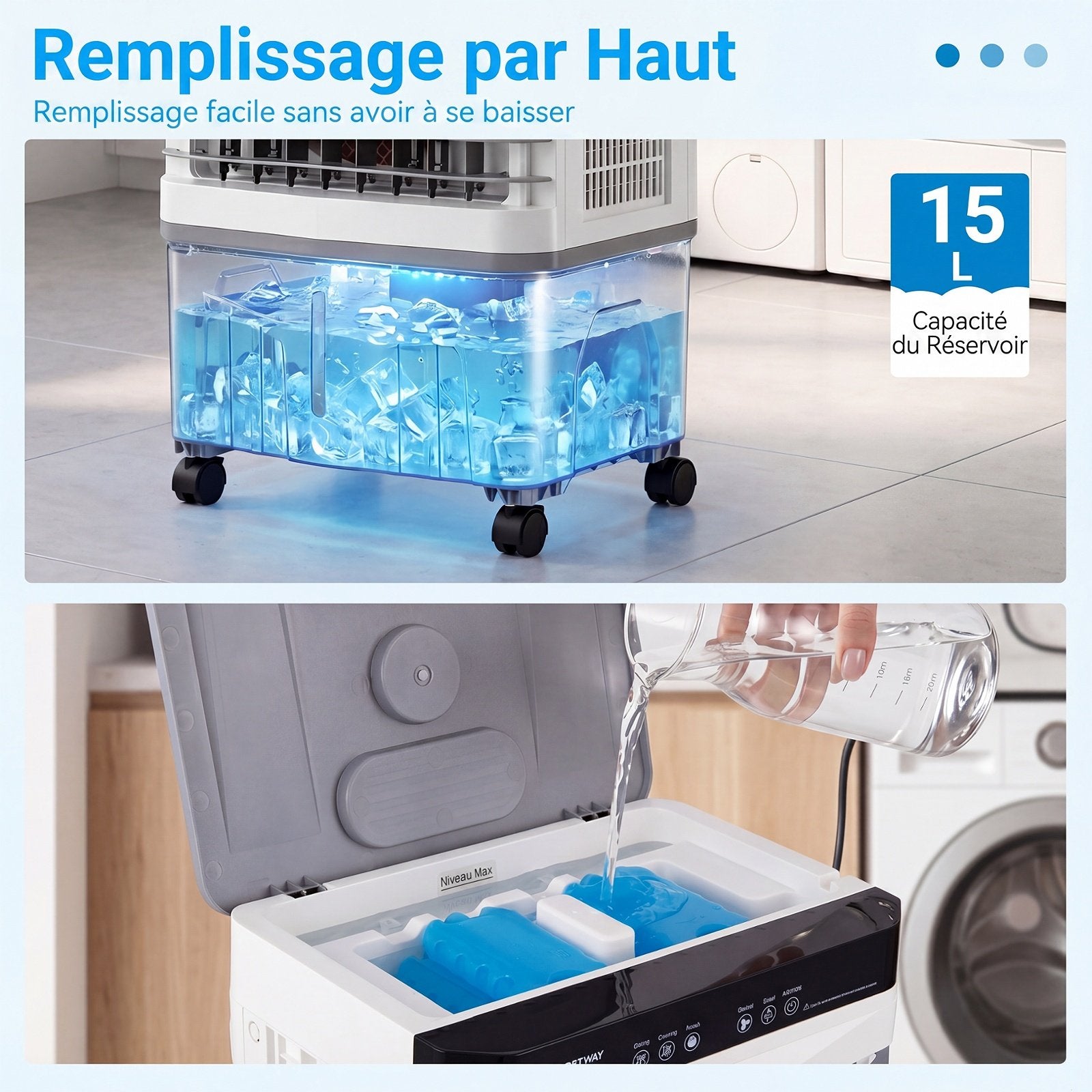 Climatiseur Portable 3 en 1 avec Télécommande, Réservoir 15L