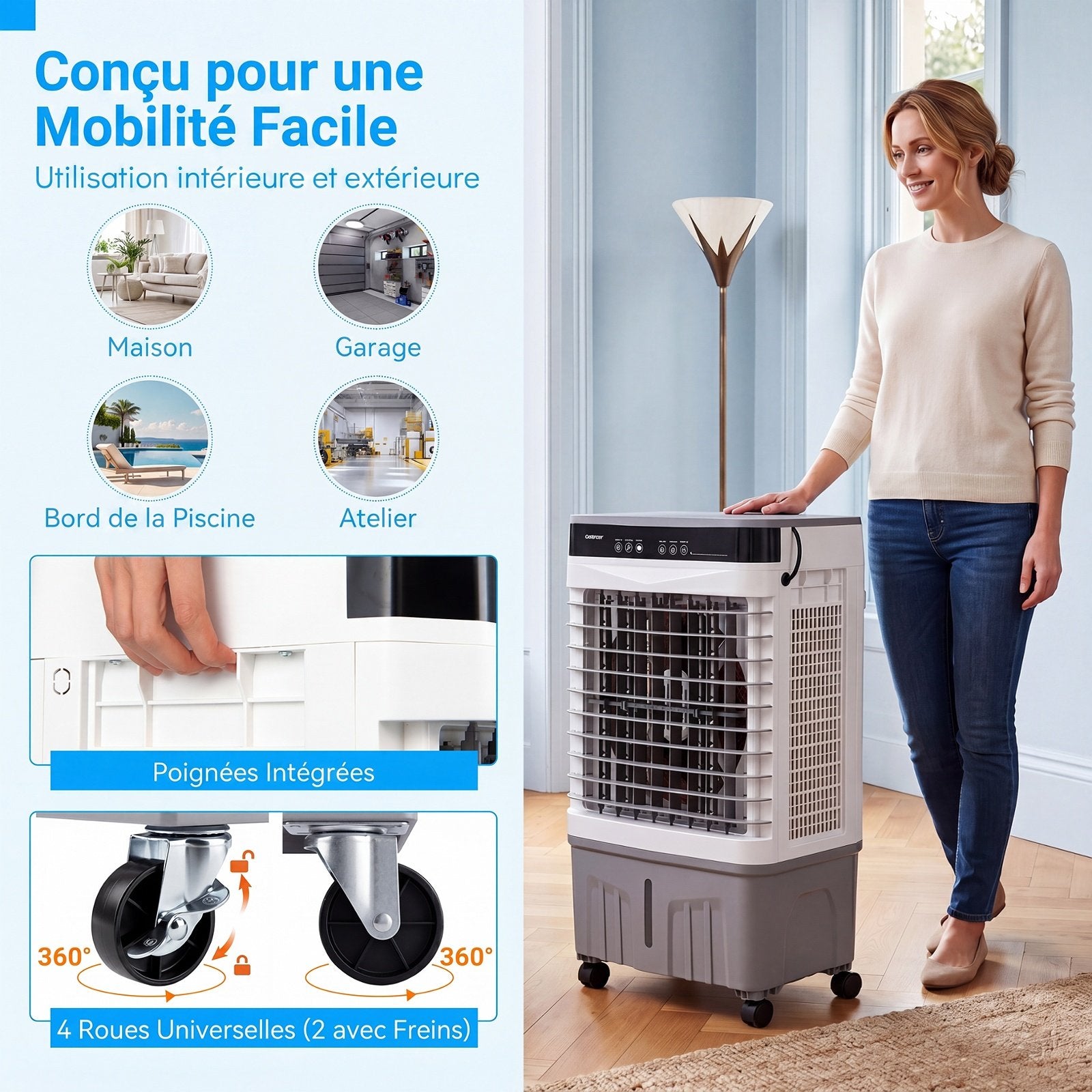 Climatiseur Portable 3 en 1 avec Télécommande, Réservoir 15L
