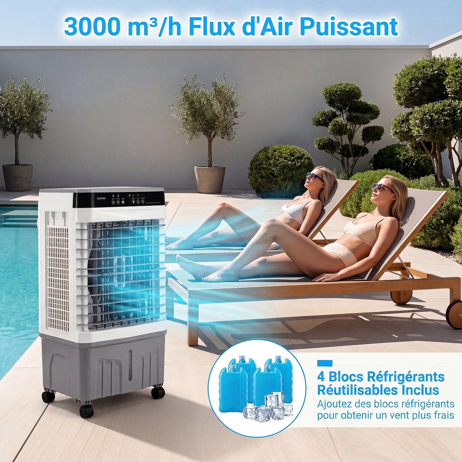 Climatiseur Portable 3 en 1 avec Télécommande, Réservoir 20L, Gris