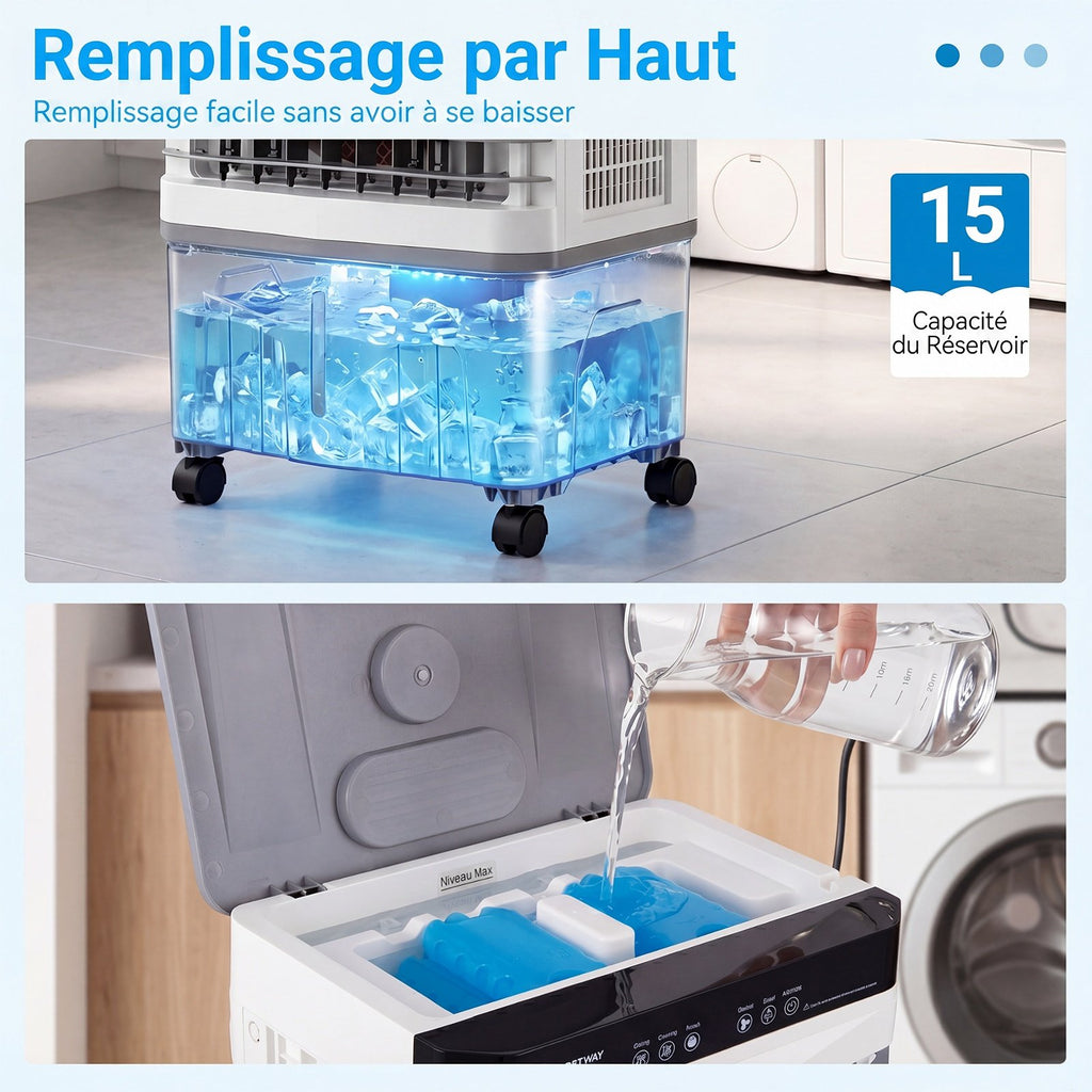 Climatiseur Portable 3 en 1 avec Télécommande, Réservoir 20L, Gris