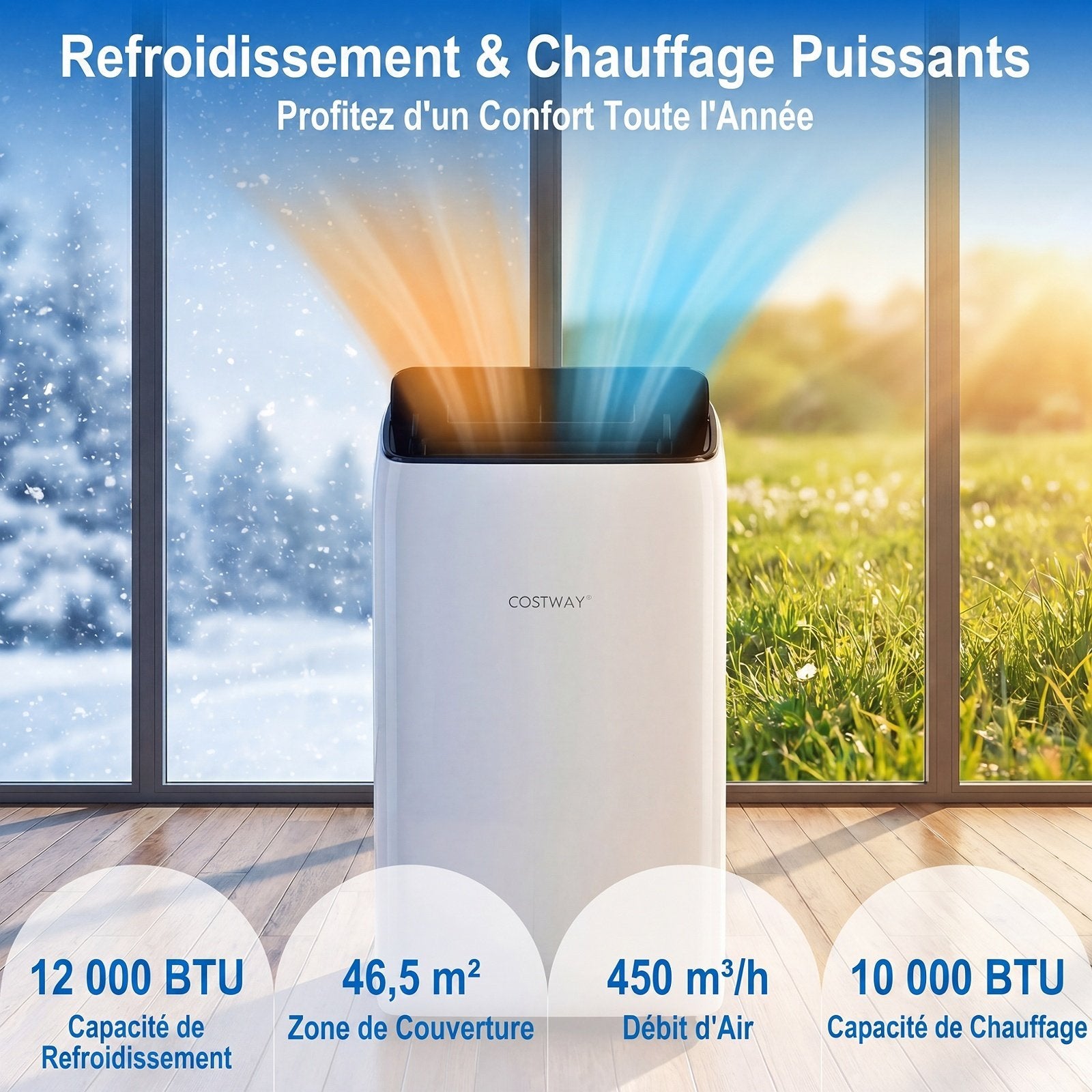 Climatiseur Portable 5 en 1, Froid/Chaud, Télécommande