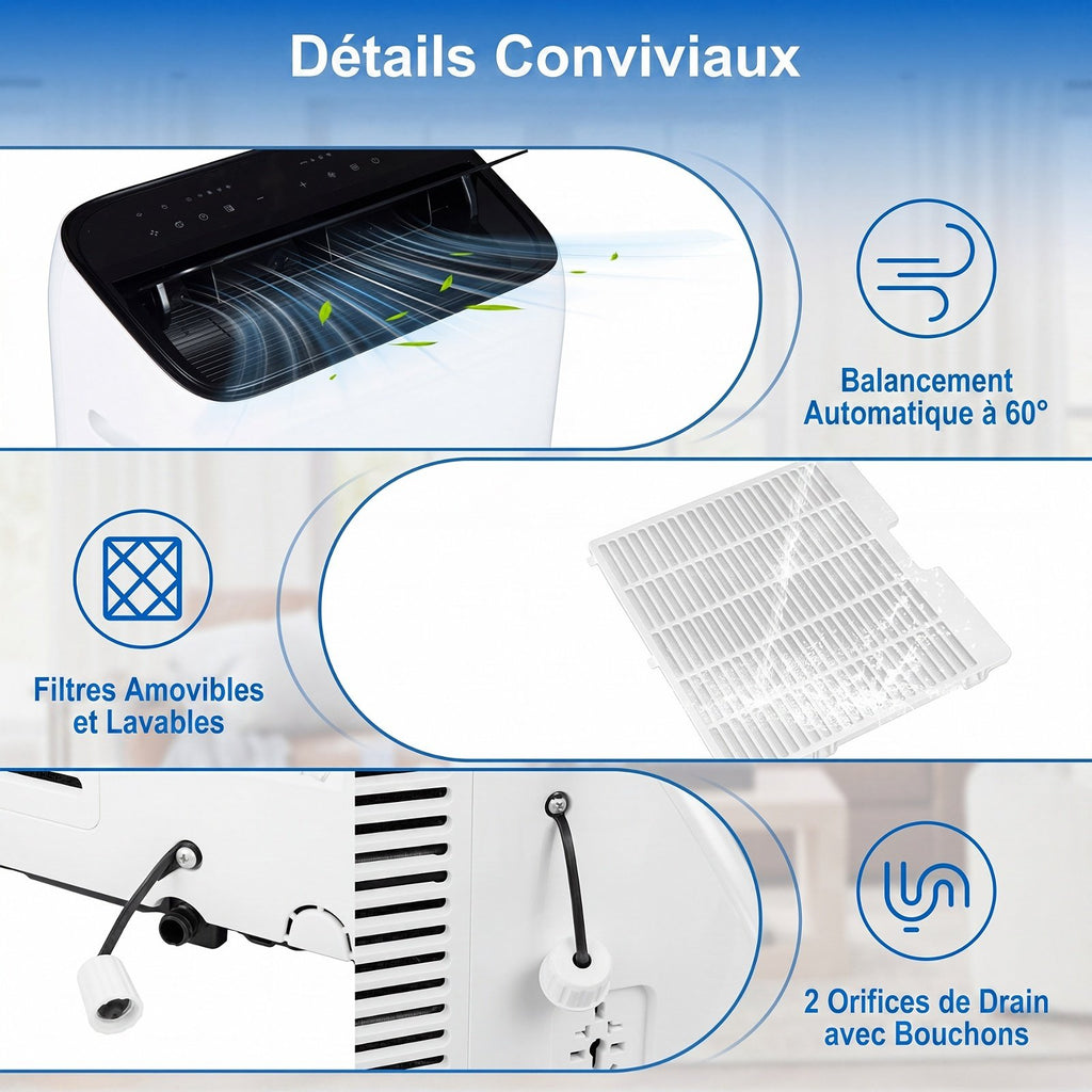 Climatiseur Portable 5 en 1, Froid/Chaud, Télécommande