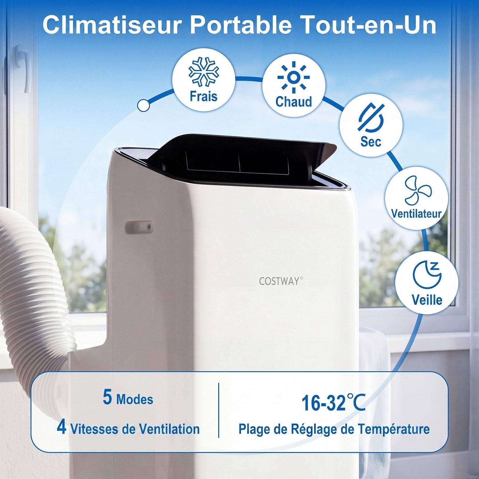 Climatiseur Portable 5 en 1, Froid/Chaud, Télécommande