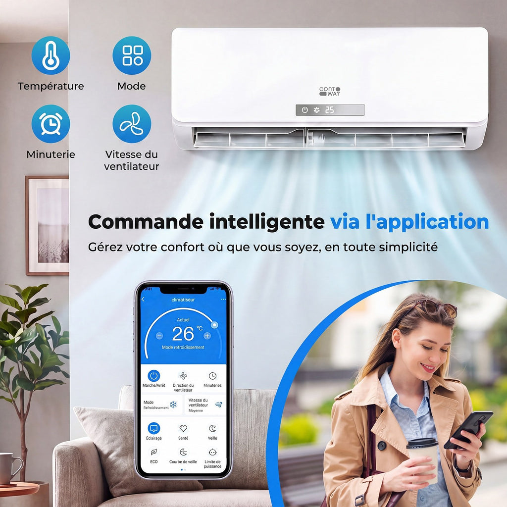 Climatiseur Split Réversible 12000 BTU, 19dB, Classe A++