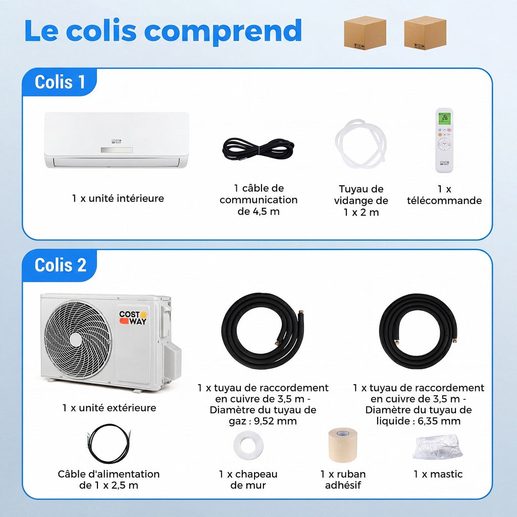 Climatiseur Split Réversible 12000 BTU, 19dB, Classe A++