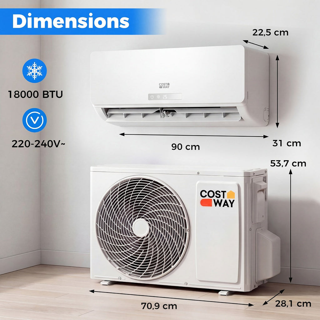 Climatiseur Split Réversible 18000 BTU, 19dB, Autonettoyant