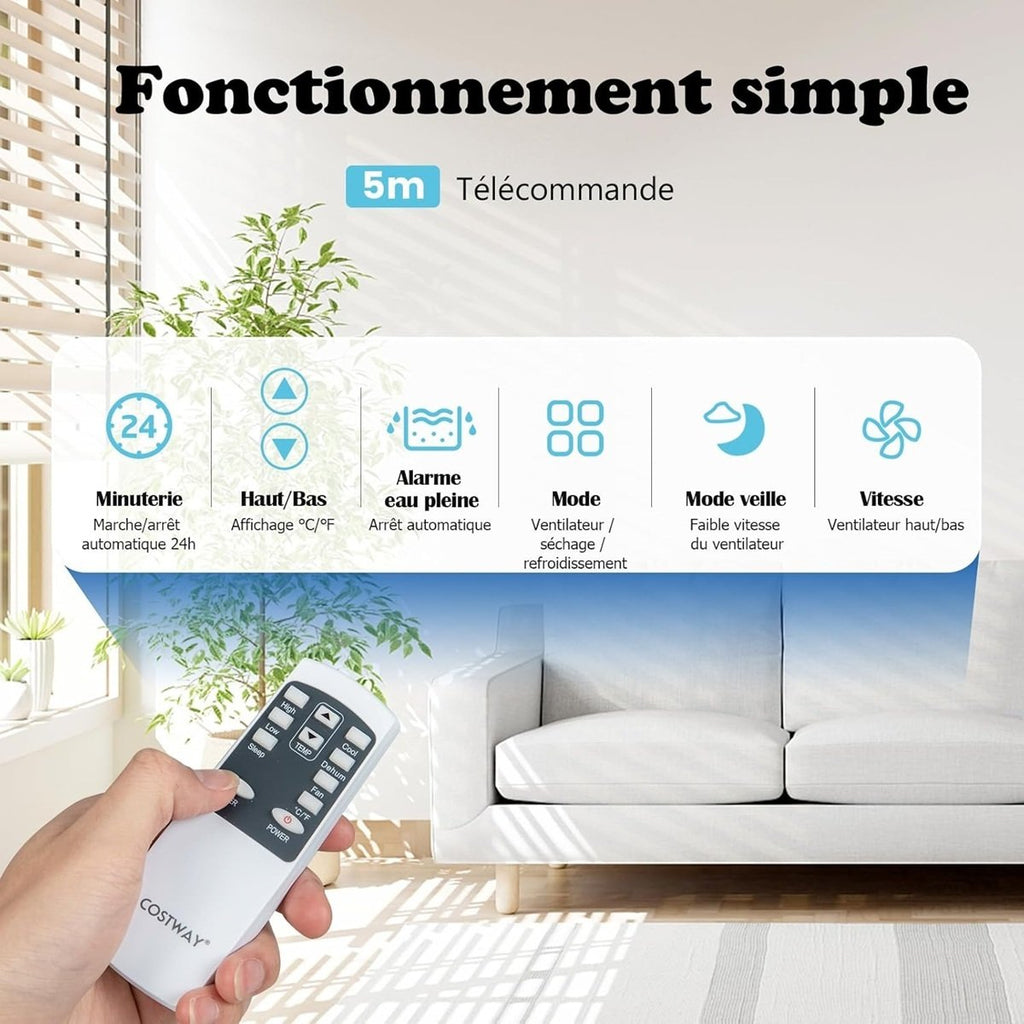Climatiseur Portable Silencieux 9000 BTU 4 en 1, Wifi