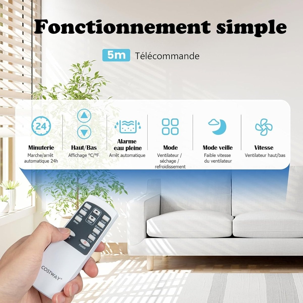 Climatiseur Portable Silencieux 9000 BTU 4 en 1, Wifi
