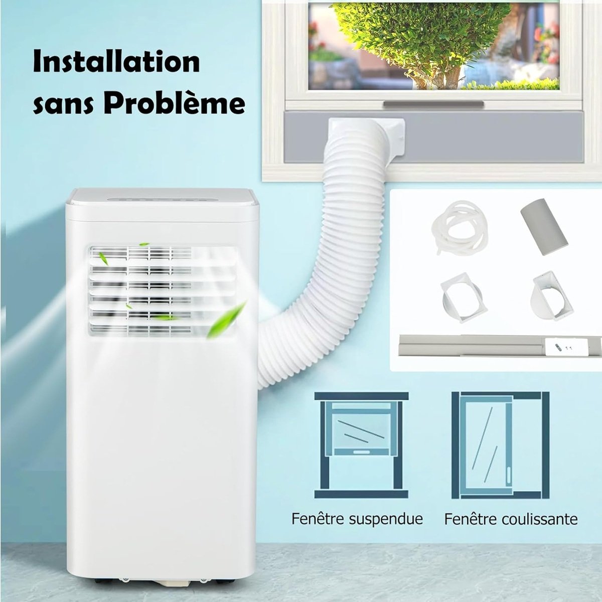 Climatiseur Portable Silencieux 9000 BTU 4 en 1, Wifi