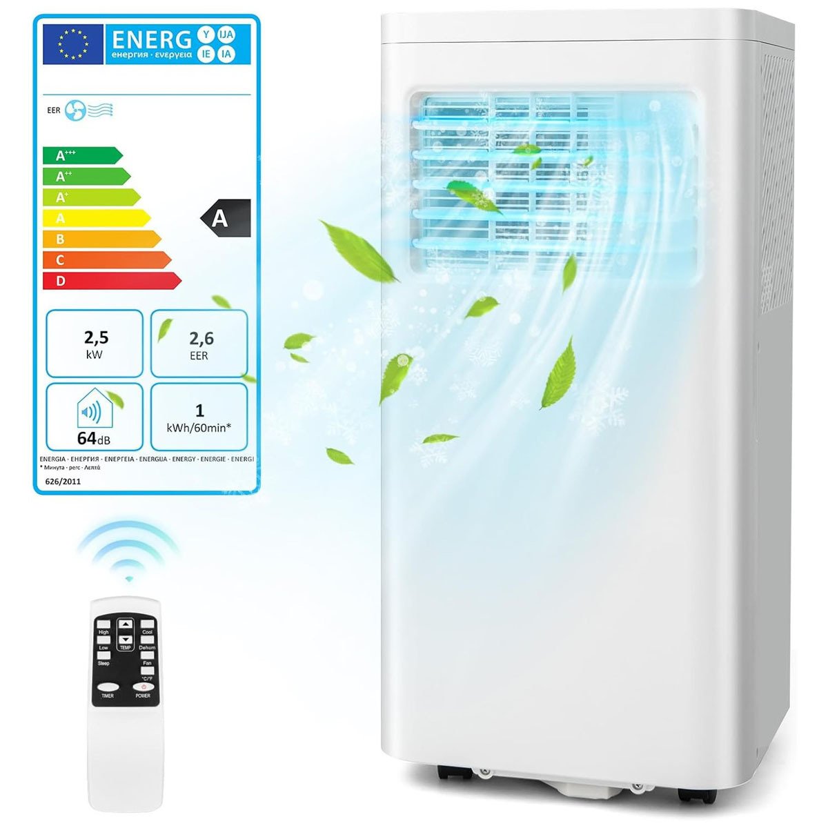 Climatiseur Portable Silencieux 9000 BTU 4 en 1, Wifi