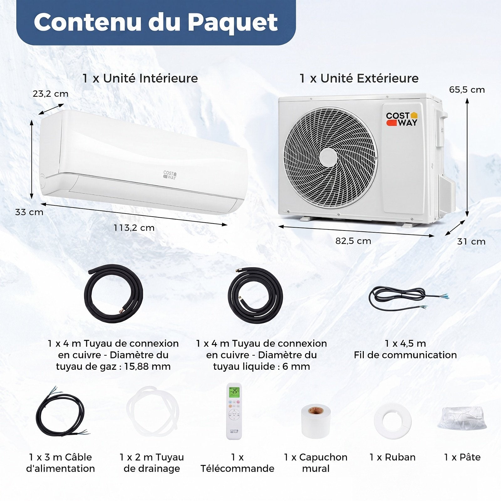 Climatiseur Split 24000 BTU avec Pompe à Chaleur, R32, A++