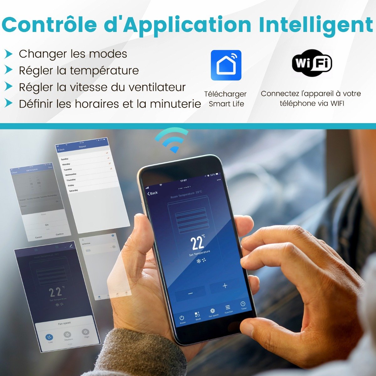 Climatiseur Portable 4 en 1, 12000 BTU, App Smart Life