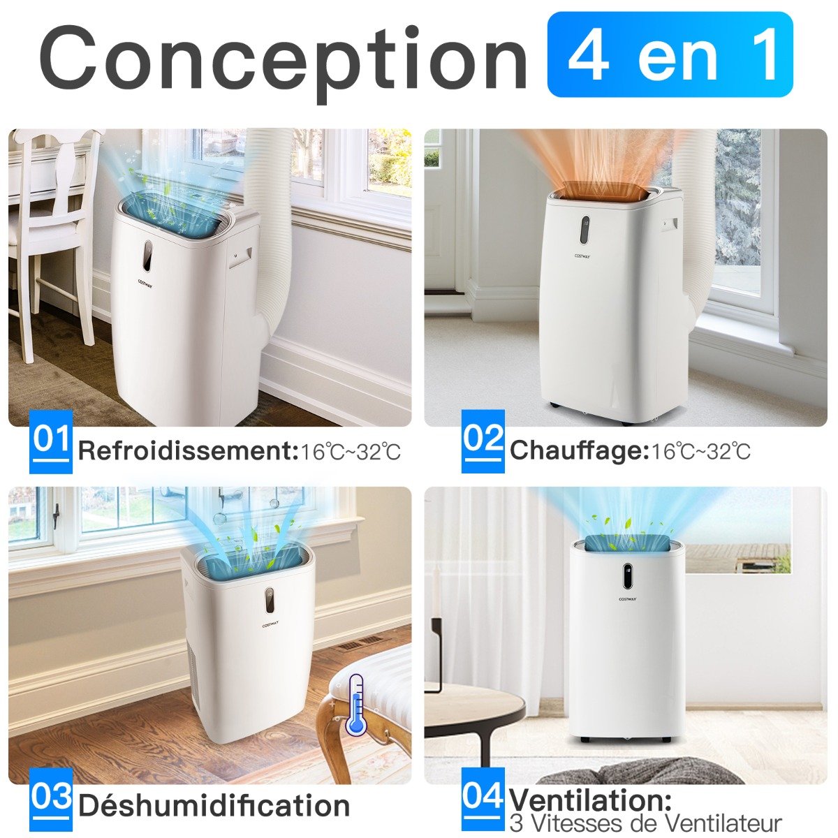 Climatiseur Portable 4 en 1, 14000 BTU, App Smart Life