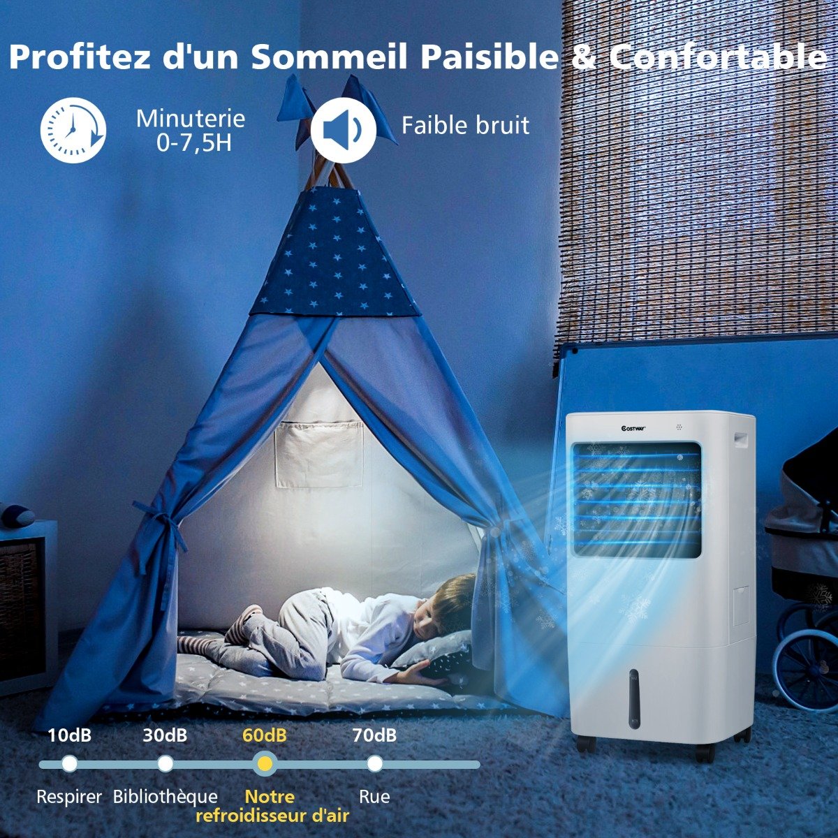 Ventilateur Rafraîchisseur d'Air 4 en 1, Réservoir 20L, Oscillation 40°