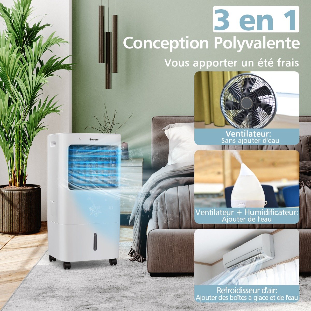 Ventilateur Rafraîchisseur d'Air 4 en 1, Réservoir 20L, Oscillation 40°
