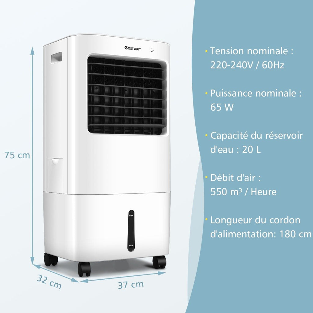 Ventilateur Rafraîchisseur d'Air 4 en 1, Réservoir 20L, Oscillation 40°