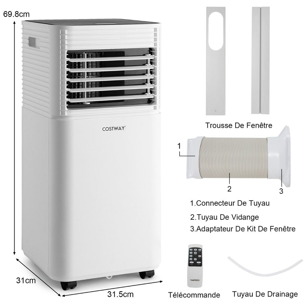 Climatiseur Portable 3 en 1, 9000 BTU, 2 Vitesses, Minuterie 24h