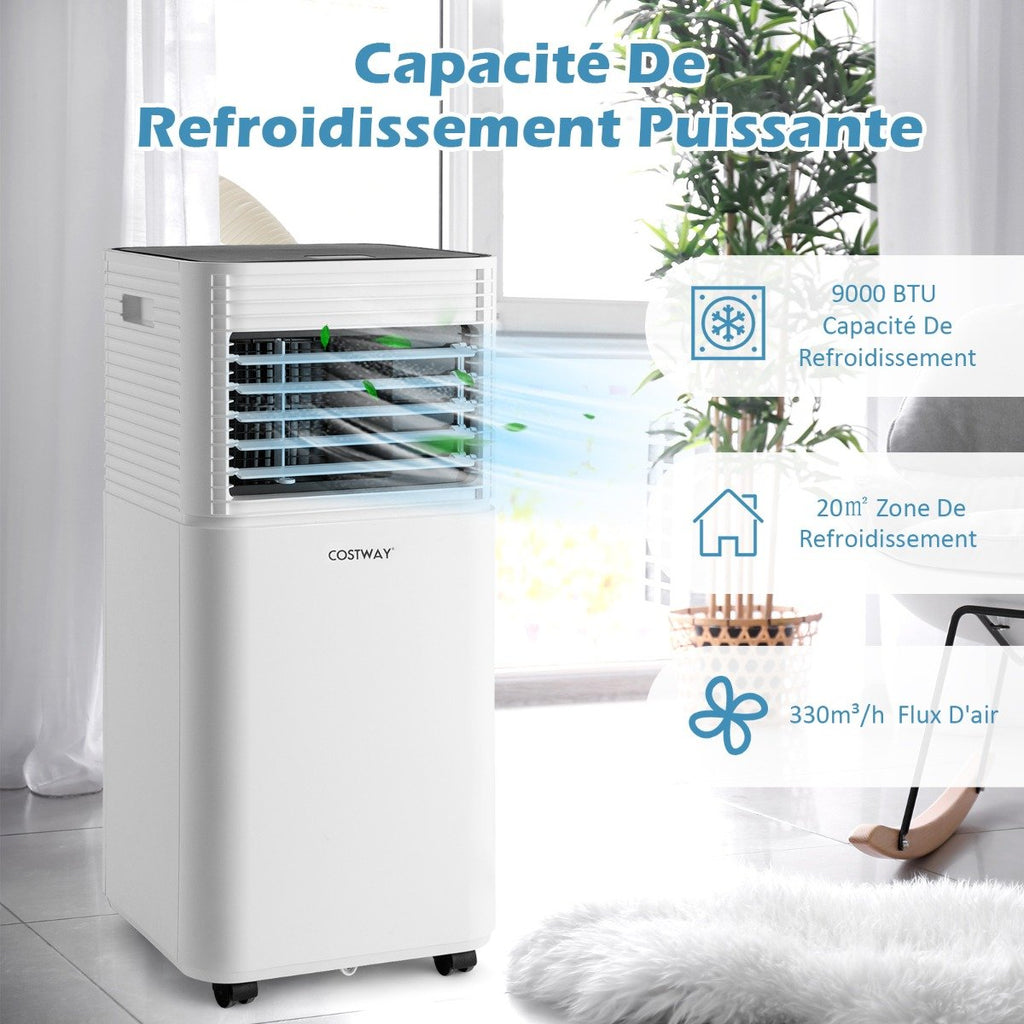Climatiseur Portable 3 en 1, 9000 BTU, 2 Vitesses, Minuterie 24h