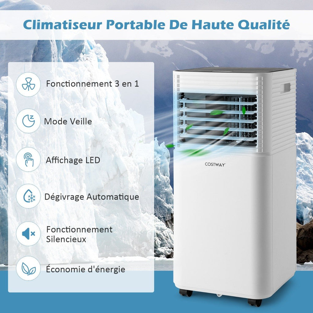 Climatiseur Portable 3 en 1, 9000 BTU, 2 Vitesses, Minuterie 24h
