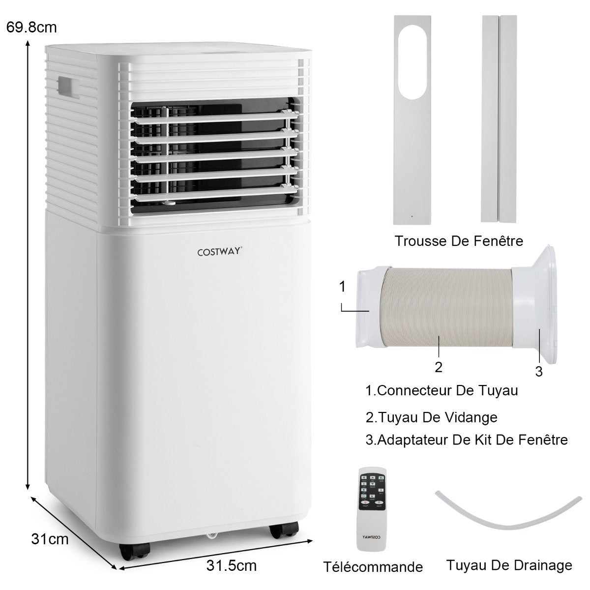 Climatiseur Portable 3 en 1, 7000 BTU, 2 Vitesses