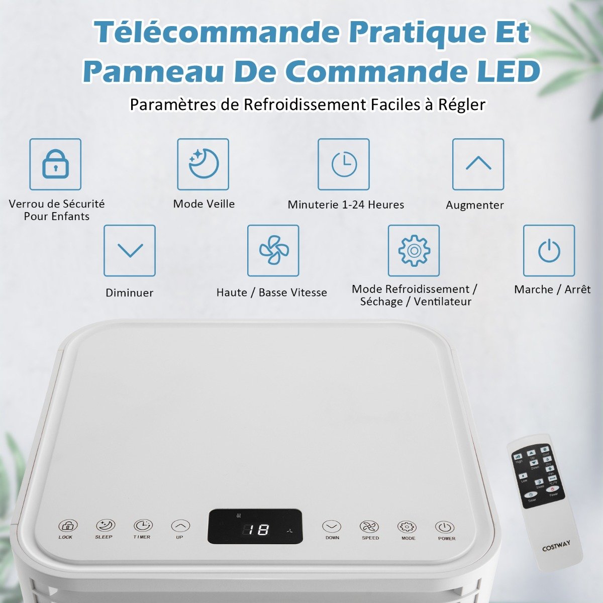 Climatiseur Portable 3 en 1, 7000 BTU, 2 Vitesses