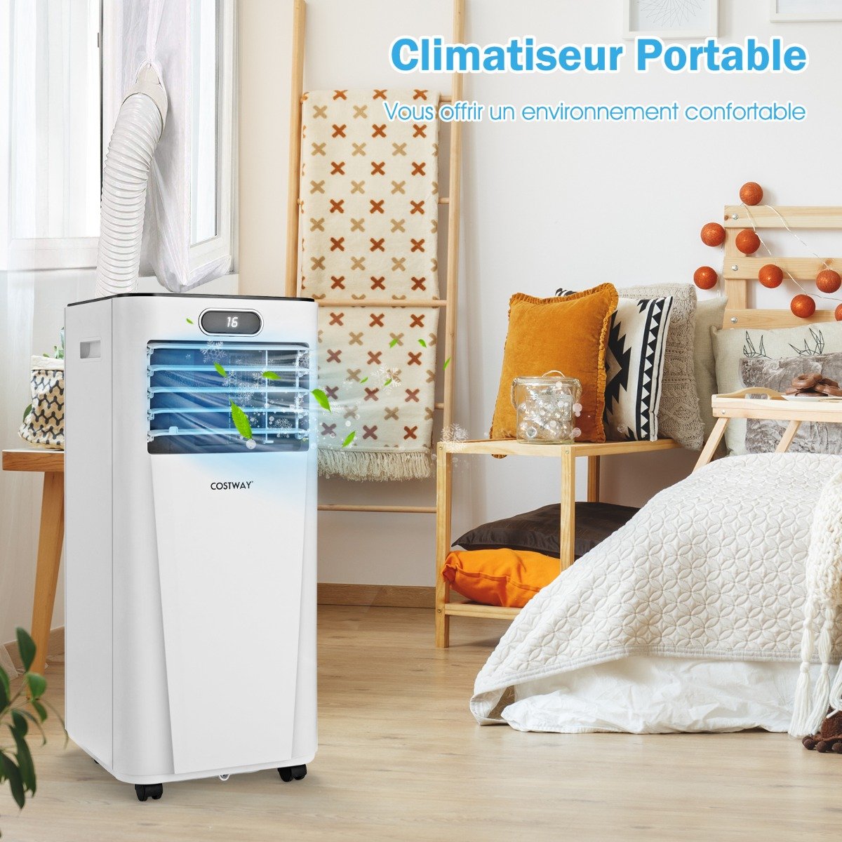 Climatiseur Portable 3 en 1, 7000 BTU, 2 Écrans LED