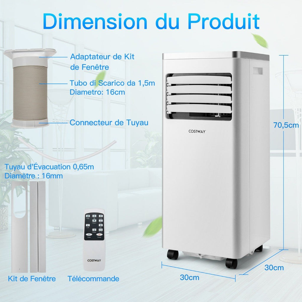 Climatiseur Portable 3 en 1, 7000 BTU, Sécurité Enfants