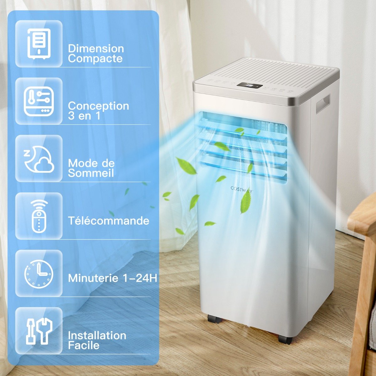 Climatiseur Portable 3 en 1, 7000 BTU, Sécurité Enfants