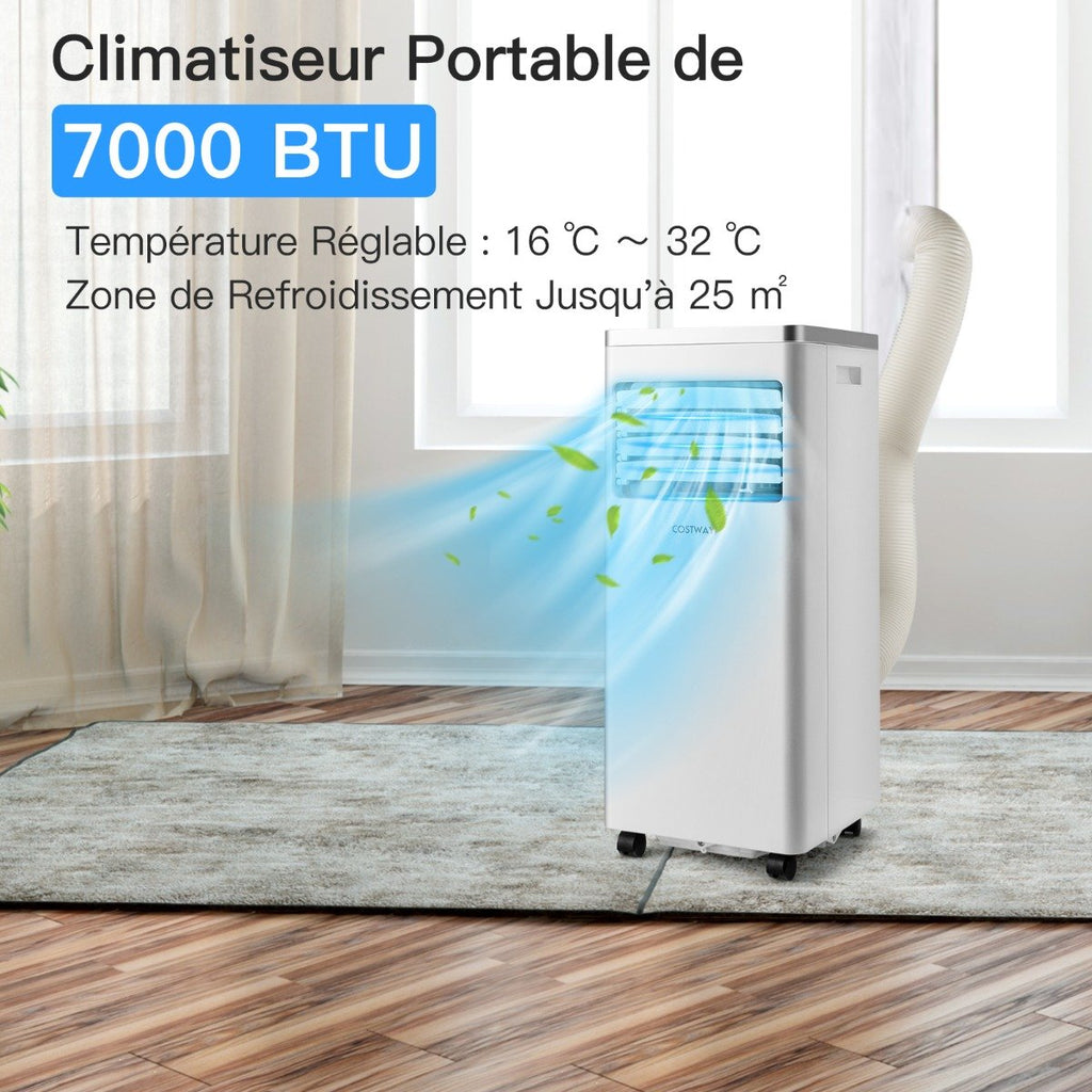 Climatiseur Portable 3 en 1, 7000 BTU, Sécurité Enfants