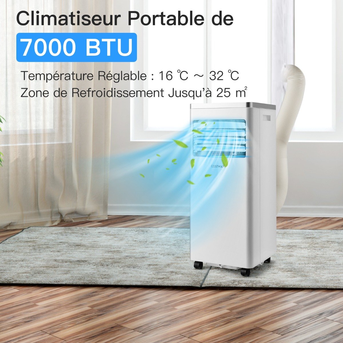 Climatiseur Portable 3 en 1, 7000 BTU, Sécurité Enfants
