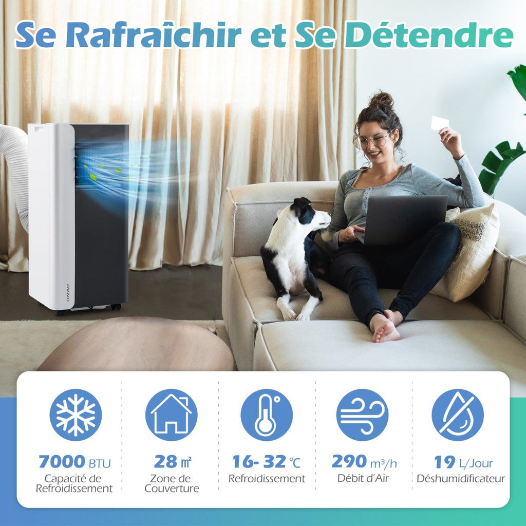 Climatiseur Portable 7000 BTU 3 en 1, Noir