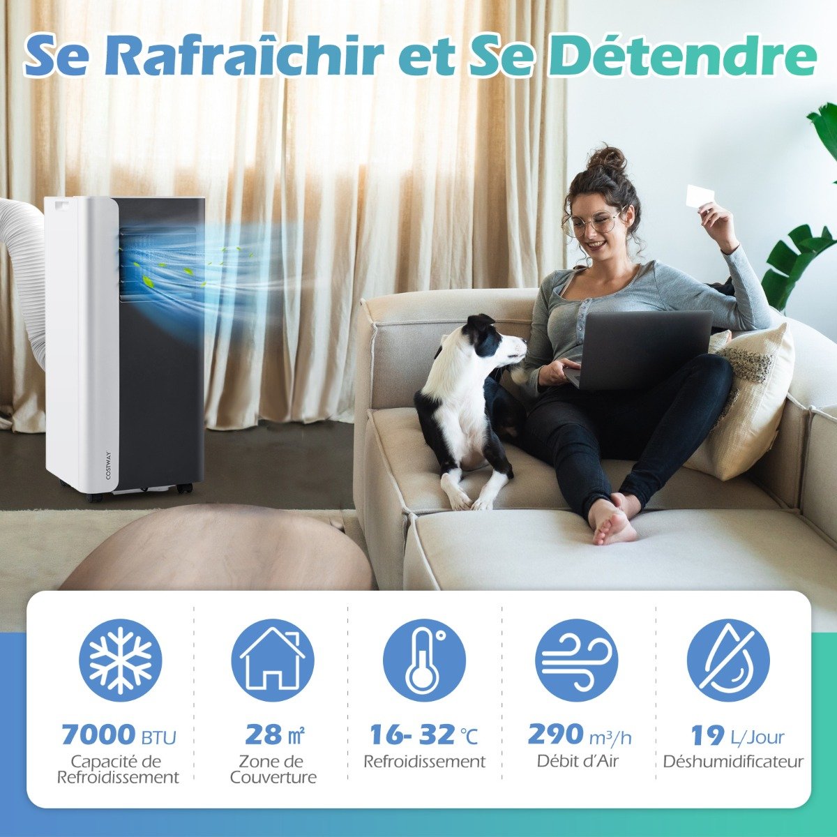 Climatiseur Portable 7000 BTU 3 en 1, Noir