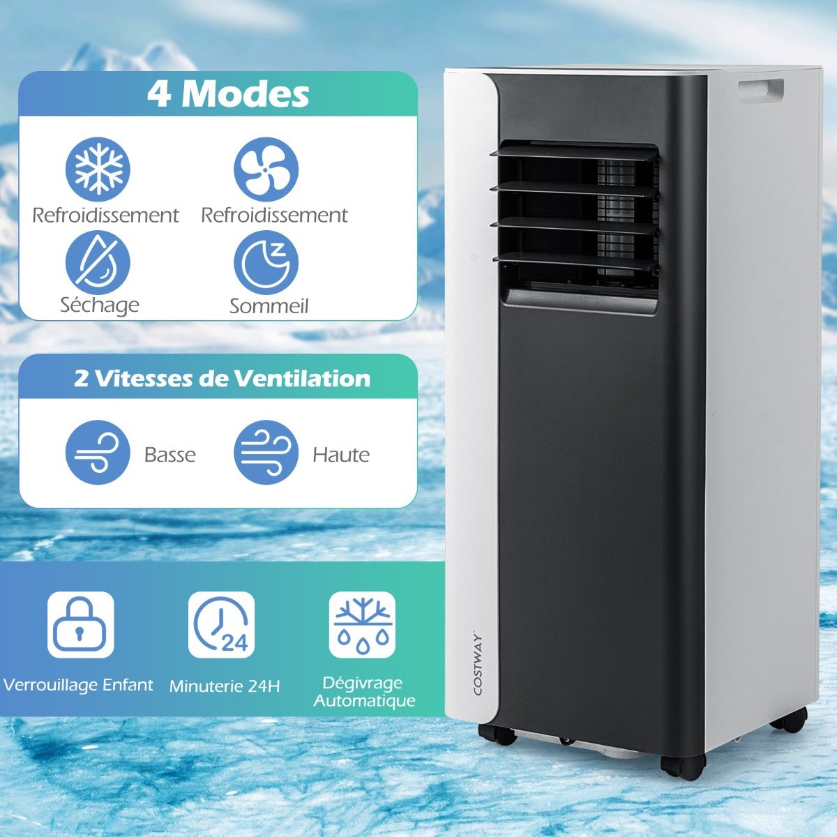 Climatiseur Portable 7000 BTU 3 en 1, Noir