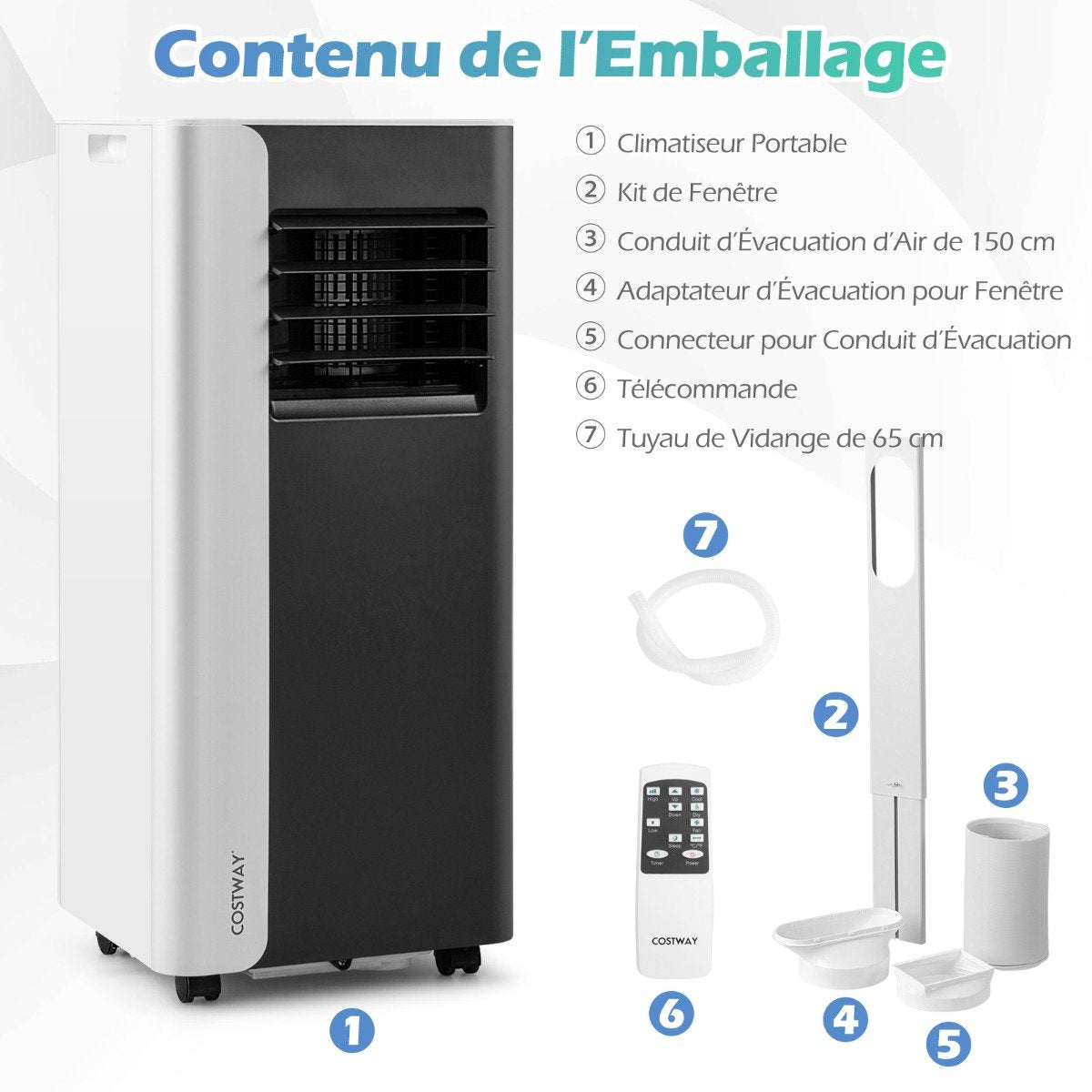 Climatiseur Portable 7000 BTU 3 en 1, Noir