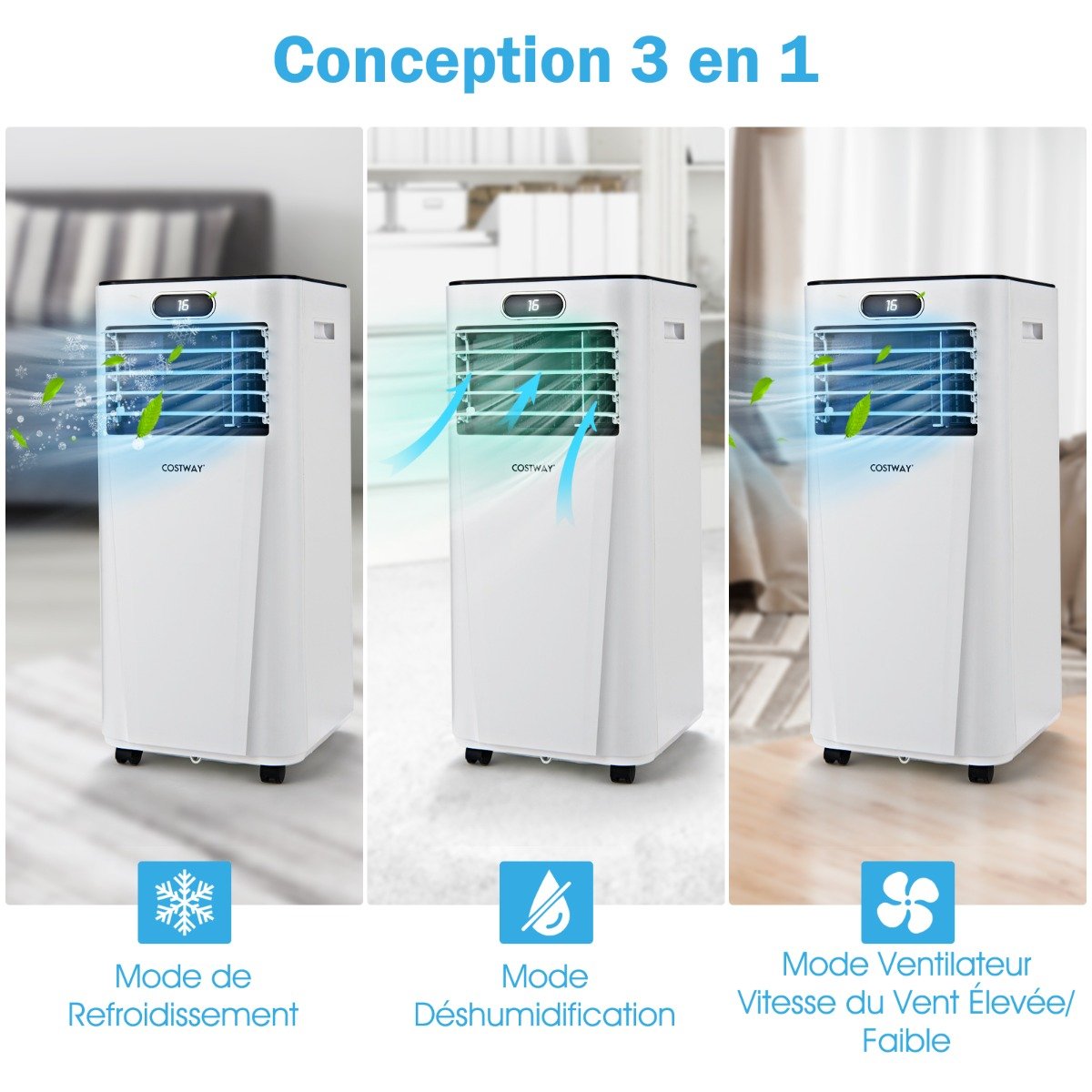 Climatiseur Portable 3 en 1 avec Télécommande, 2,6 kW